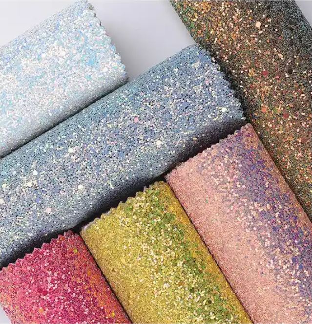 Sparkly Chunky Mesh Synthetic Glitter Faux Leather Fabric Sheets For Shoes Bags