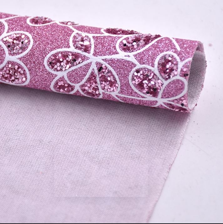 Shiny Flowers Paillette Glitter Pvc Synthetic Leather